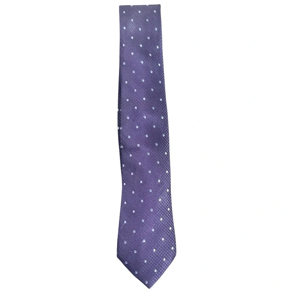 Michael Strahan 100% Silk Purple White Polka Dot Tie 60